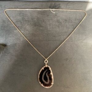Silver Black Agate Pendant Necklace